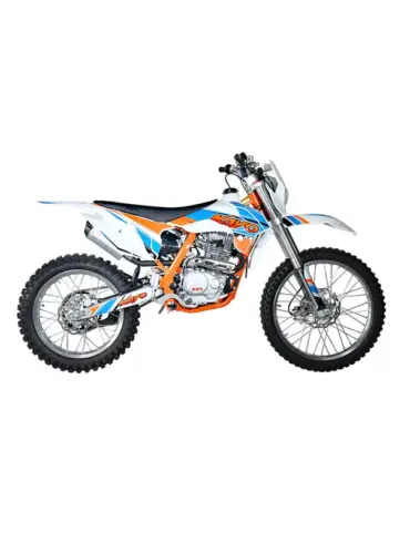 Kayo K2 Enduro Dirt Bike in Seitenansicht auf weißem Hintergrund