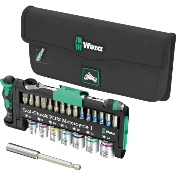 Wera Tool-Check PLUS Motorrad 1 Werkzeugsatz mit Bitknarre, Bits, Stecknüssen und Transporttasche für Motorräder