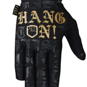 Schwarzer FIST Handwear Hang On Handschuh mit goldener Aufschrift, ideal für Motocross, BMX und MTB.