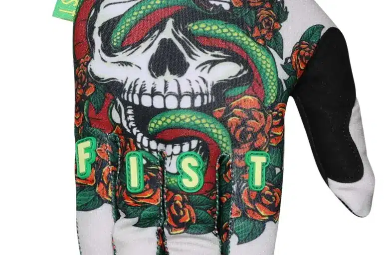 FIST Handschuh mit farbigem Totenkopf- und Schlangen-Design aus Twill-Spandex-Obermaterial