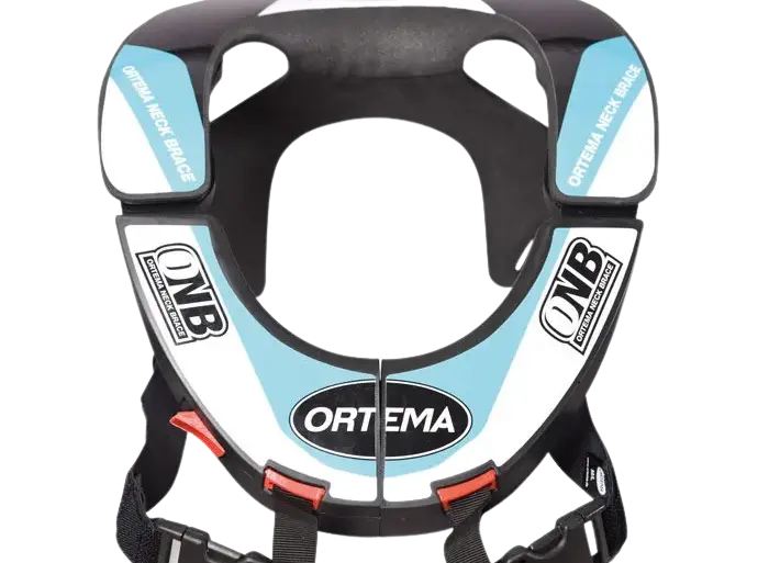 ONB Neck Brace 3.0 in Schwarz mit blauen Details – Nackenstütze für Motocross und Offroad