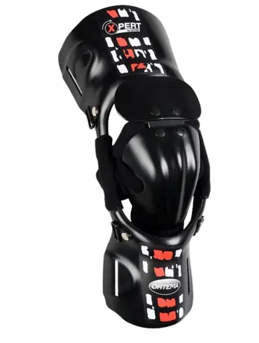 X-PERT Knieorthese aus Kunststoff mit polyzentrischem Titan-Gelenk und Patellaprotektor für Motocross und Enduro