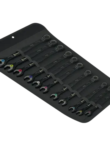 Mattschwarzes Ringratschen-Maulschlüssel-Set Black Edition in Rolltasche, verschiedene Größen