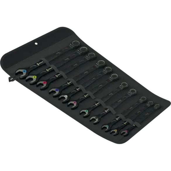 Mattschwarzes Ringratschen-Maulschlüssel-Set Black Edition in Rolltasche, verschiedene Größen