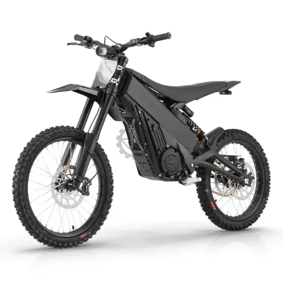 Schwarzes Talaria X3 Concept Electric Dirt Bike, seitliche Ansicht auf weißem Hintergrund