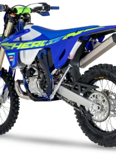 Sherco 250 SE FACTORY 2026 Enduro-Motorrad in Blau seitliche Rückansicht auf weißem Hintergrund