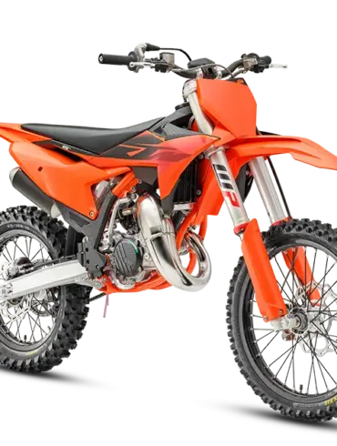 KTM 85 SX 19/16 Motocross-Motorrad in Seitenansicht, mit orangefarbenem Bodywork und großen Rädern.