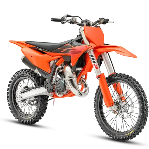 KTM 85 SX 19/16 Motocross-Motorrad in Seitenansicht, mit orangefarbenem Bodywork und großen Rädern.