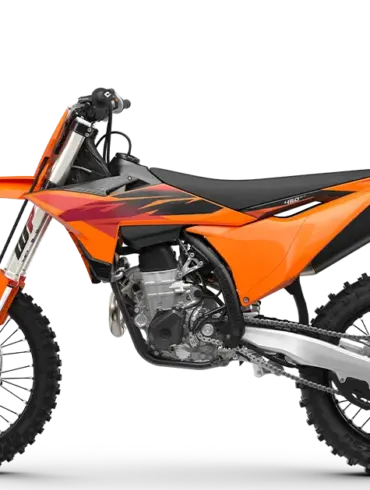 Seitenansicht der 2027 KTM 450 SX-F, einem modernen Motocross-Motorrad in Orange-Schwarz