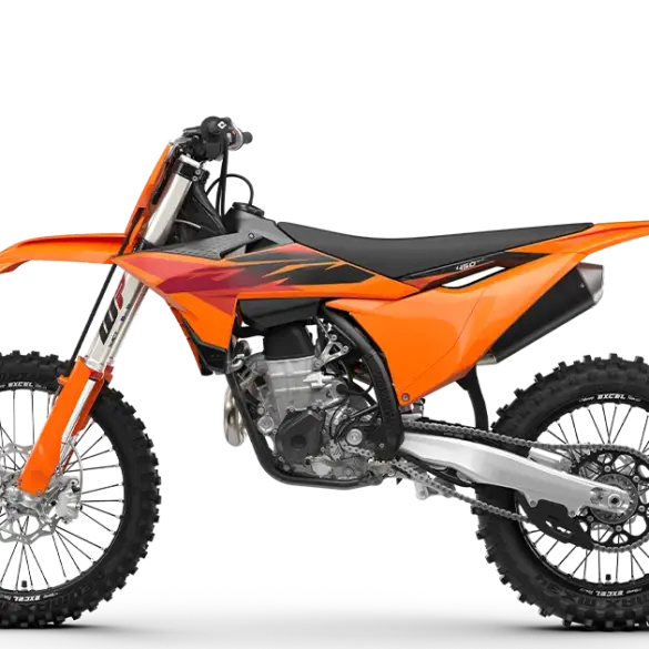 Seitenansicht der 2027 KTM 450 SX-F, einem modernen Motocross-Motorrad in Orange-Schwarz