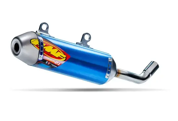 FMF Titanium 2.1 SHORTY Silencer in blau, leichter Schalldämpfer für Zweitakt-Motocross-Bikes