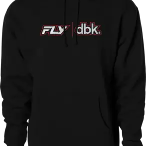 Schwarzer FLY DBK Hoodie mit auffälligem Frontlogo, freigestellt.