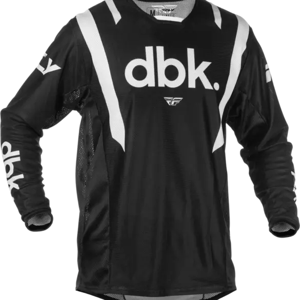 Schwarzes Kinetic Mesh DBK Jersey mit weißen Akzenten und dbk-Logo, ideal für heiße Bedingungen beim Motocross.