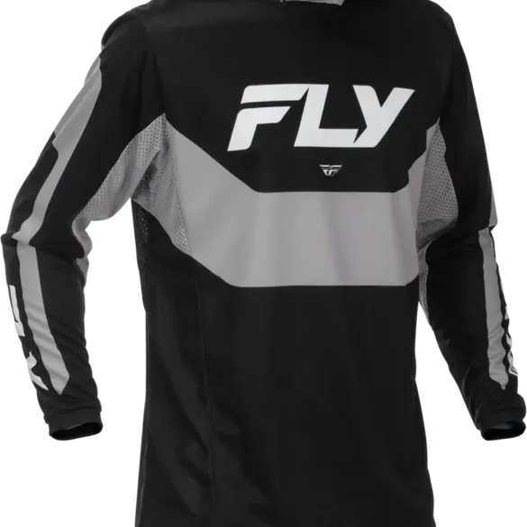 Motocross Trikot Kinetic Jersey 2026 in Schwarz/Grau von FLY Racing, Produktaufnahme frontal