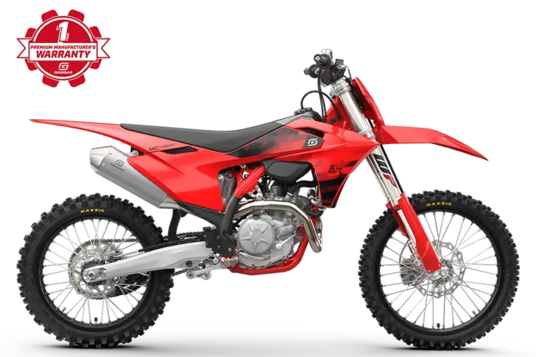 GASGAS MC 450F Motocross-Motorrad in Rot, Seitenansicht, Modelljahr 2024
