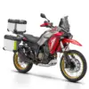 SRT 800 RX Adventure-Bike in Silber und Rot mit Koffern, 21-Zoll-Vorderrad und Offroad-Ausstattung, Seitenansicht.