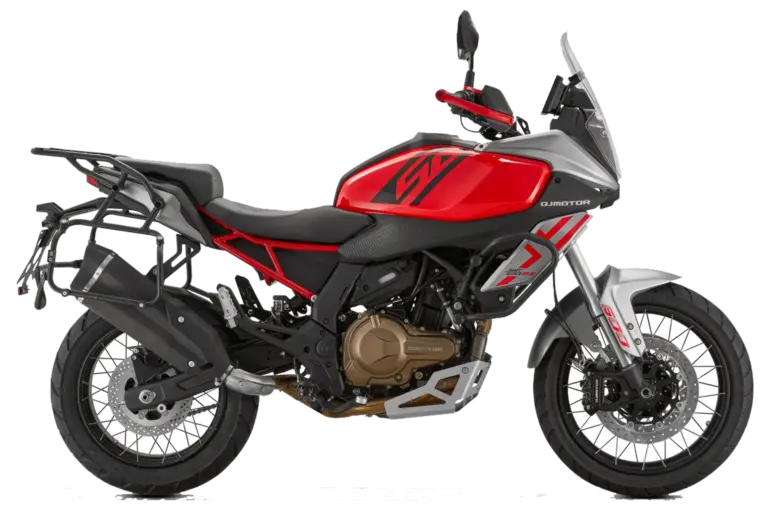 QJ Motor SRT 600 SX Motorrad in Rot/Silber als Reiseenduro mit Kofferträger