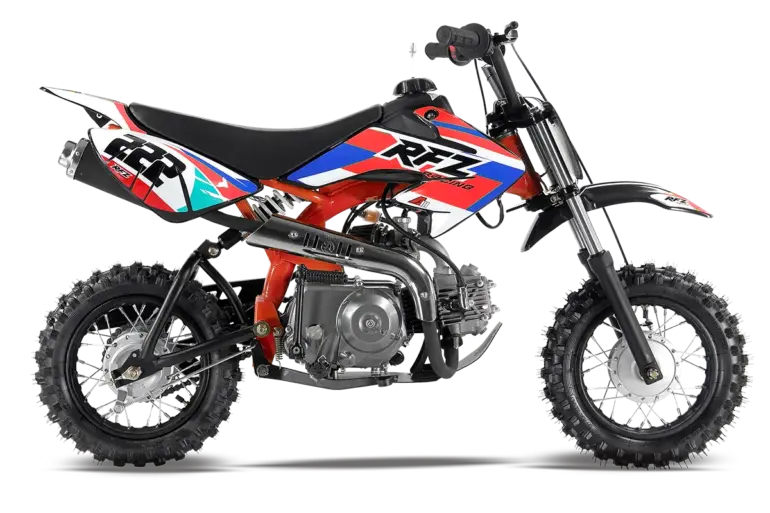 RFZ Dirt Bike 70cc Kinder Offroad-Motorrad mit Viertaktmotor und Automatikgetriebe, seitliche Ansicht