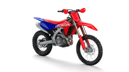Honda CRF450R Motocross-Motorrad, Seitenansicht, rot-blau-weißes Design