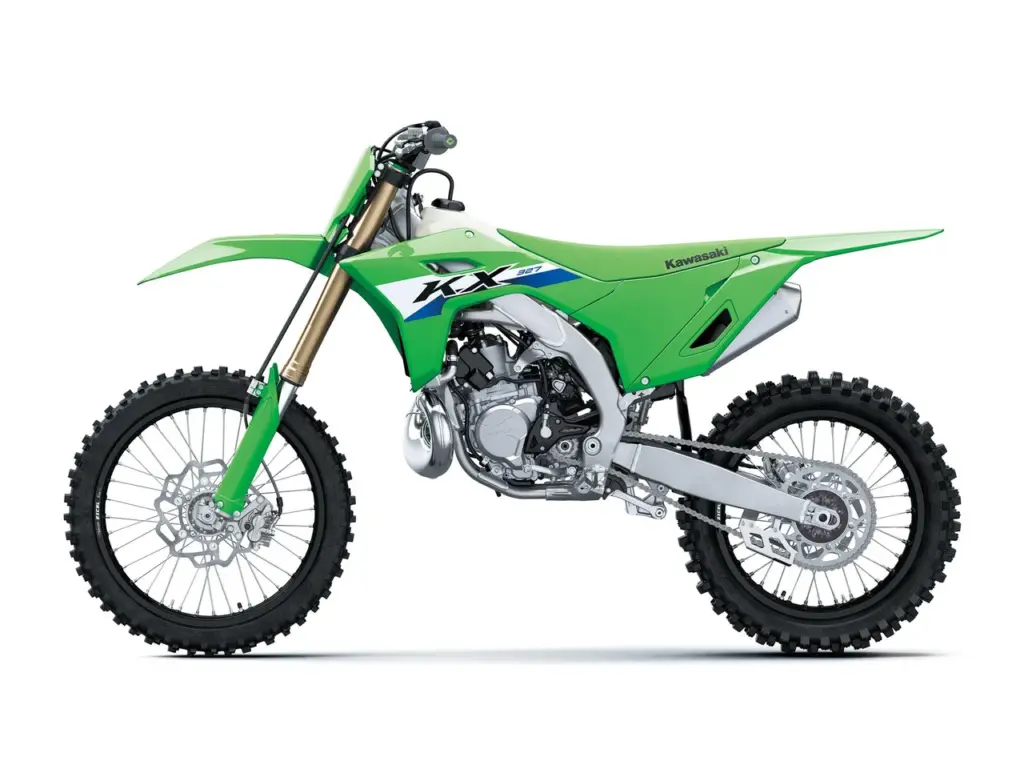 Offizielles Bild einer Kawasaki KX327 Motocross-Maschine des Modelljahrs 2027 in Grün