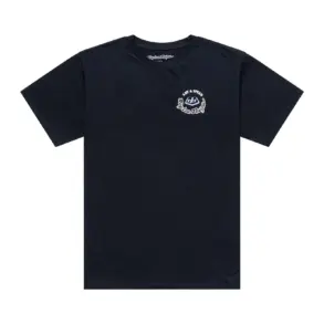 Schwarzes T-Shirt mit kleinem, unauffälligem Aufdruck auf der Brust, Produktansicht