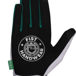 FIST Handwear ROASTED Handschuh in Schwarz mit weißen und grünen Details, Handfläche sichtbar