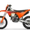 KTM 350 EXC-F Modell 2027 in Seitenansicht, orange lackiert, mit Enduro-Bereifung und moderner Fahrwerksgeometrie.