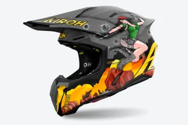 Farbenfroher Offroad-Helm von Airoh mit Comic-Motiv und dynamischer Linienführung