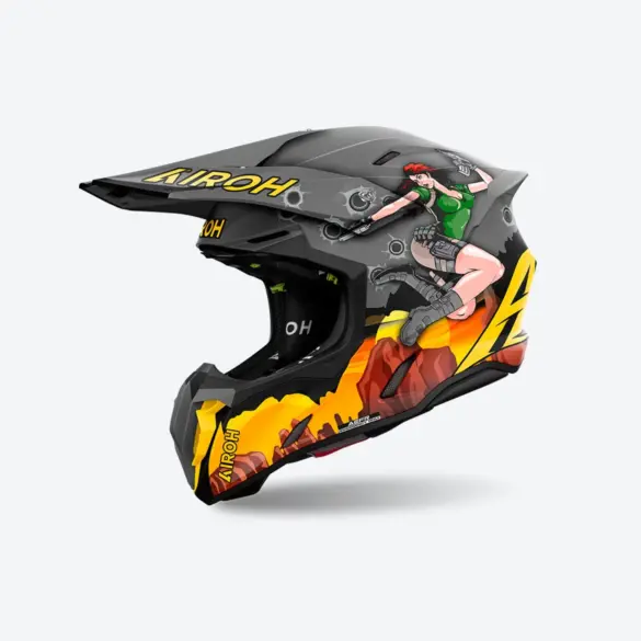 Farbenfroher Offroad-Helm von Airoh mit Comic-Motiv und dynamischer Linienführung