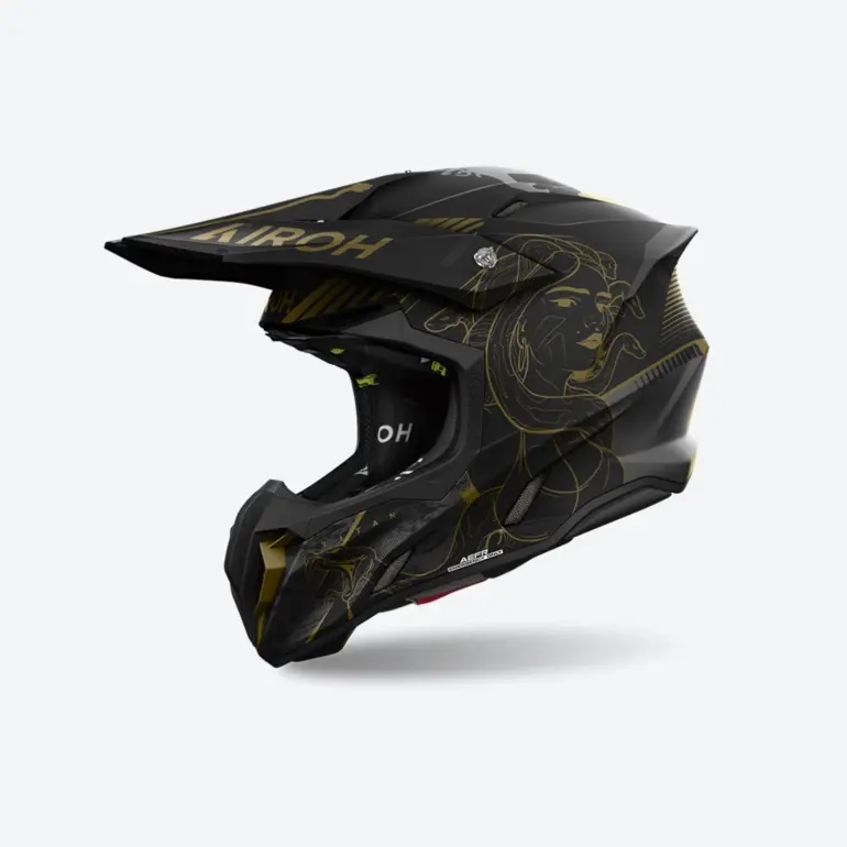 Airoh Twist 3 Titan Helm in Schwarz mit goldener Grafik von der Seite