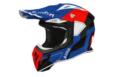 Airoh Aviator ACE 2 Crosshelm in Blau, Rot und Weiß mit markantem Visier und sportlichem Design