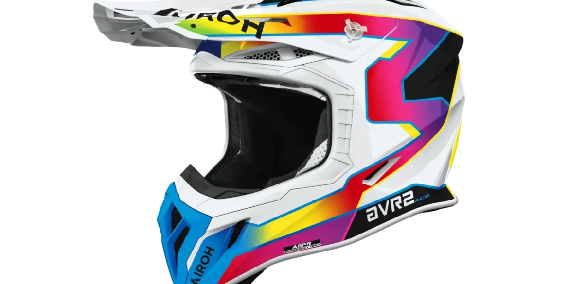 AVIATOR ACE 2 SUNRISE Motorradhelm mit bunter Grafik und robustem Visier seitlich abgebildet
