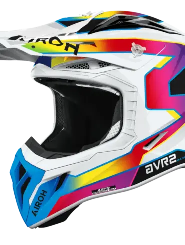 AVIATOR ACE 2 SUNRISE Motorradhelm mit bunter Grafik und robustem Visier seitlich abgebildet