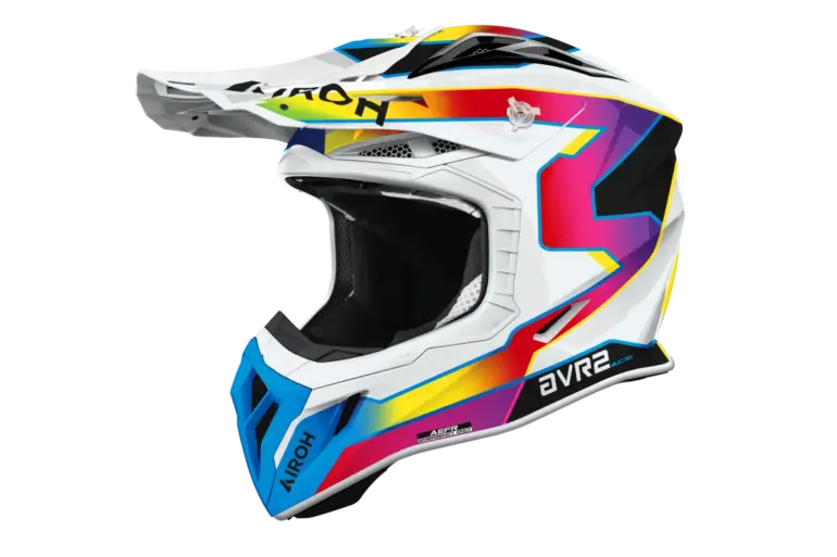 AVIATOR ACE 2 SUNRISE Motorradhelm mit bunter Grafik und robustem Visier seitlich abgebildet