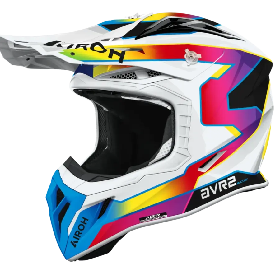AVIATOR ACE 2 SUNRISE Motorradhelm mit bunter Grafik und robustem Visier seitlich abgebildet