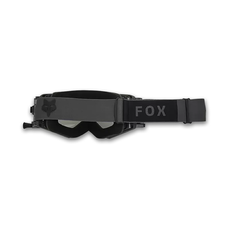 Rückansicht der Fox Airspace Roll-Off Crossbrille mit schwarzem Band und Fox-Logo.