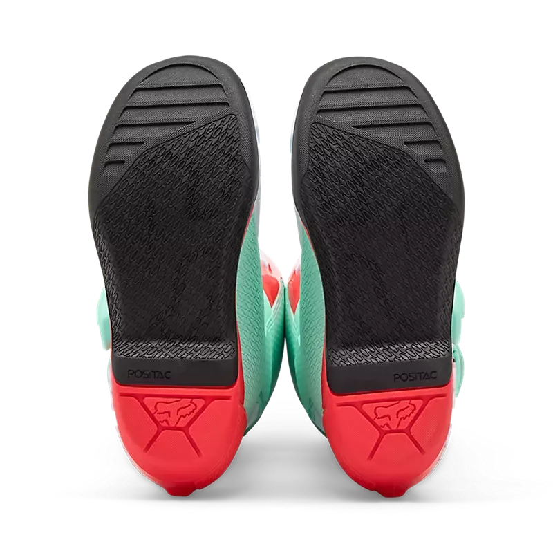 Sohlen der Comp-Stiefel für Frauen in Aqua Blau mit POSITAC-Gummimischung von unten fotografiert