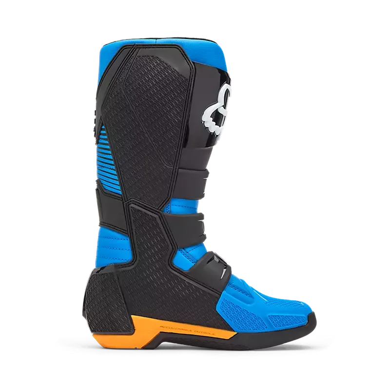 Blauer Fox Comp Motocross-Stiefel mit schwarzen und orangenen Details, seitliche Ansicht