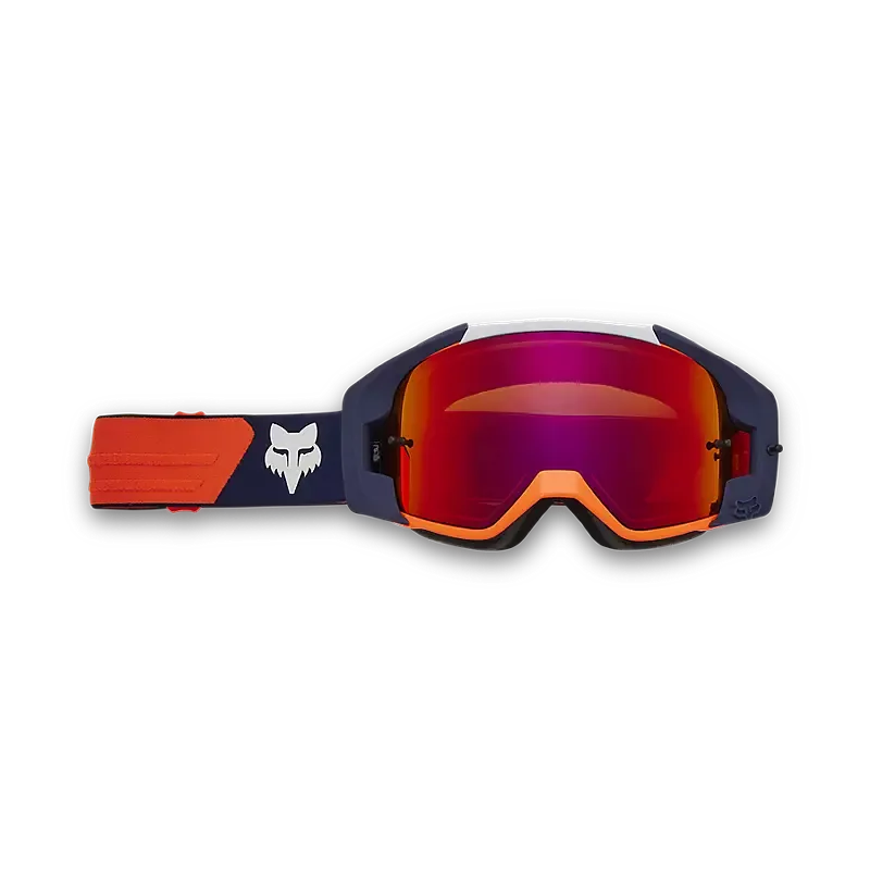 Motocross- und Offroad-Brille Fox Vue Spark VIVID in fluoreszierendem Orange mit großer, verspiegelter Polycarbonat-Sichtscheibe und breitem, orangefarbenem Brillenband