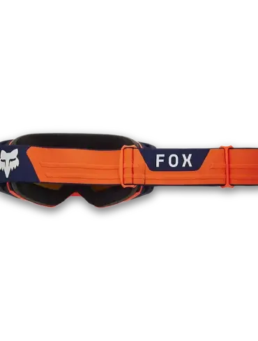 FOX Vue Spark VIVID Motocross-Brille in fluoreszierendem Orange, seitlich fotografiert.