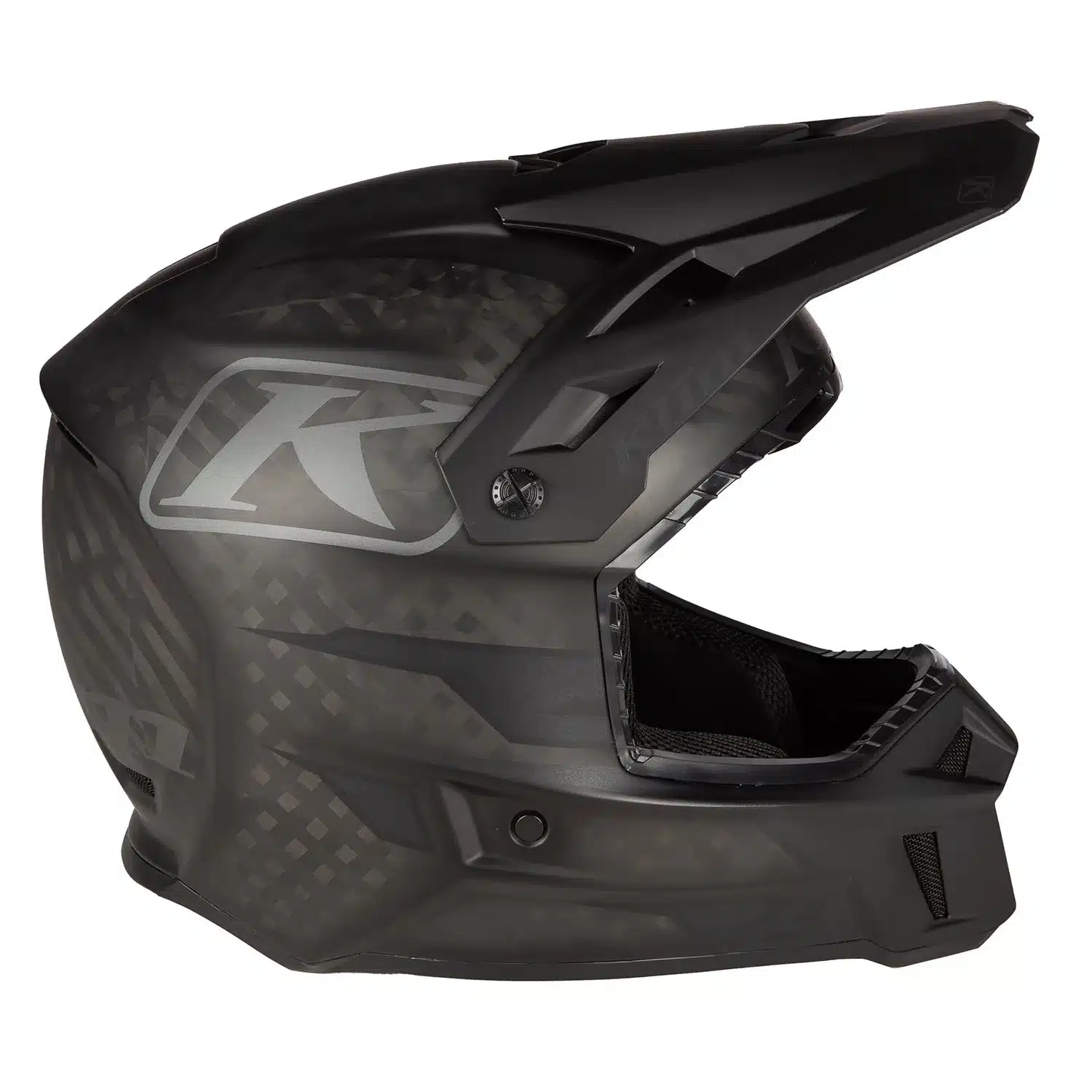 Klim F3 Carbon Offroad-Helm in mattem Schwarz aus handgelegtem Carbon, Seitenansicht