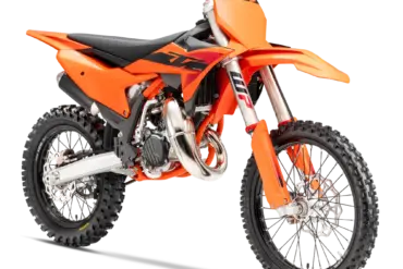 KTM 85 SX 17/14 Modelljahr 2026, Seitenansicht vor weißem Hintergrund, Motocross-Motorrad für Jugendliche.