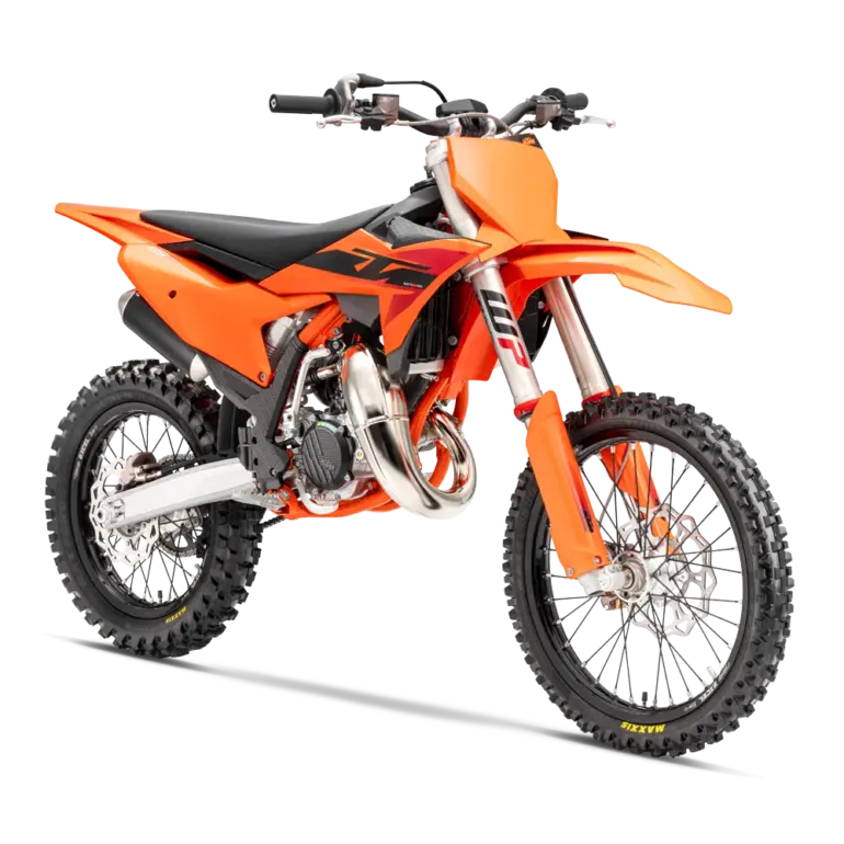 KTM 85 SX 17/14 Modelljahr 2026, Seitenansicht vor weißem Hintergrund, Motocross-Motorrad für Jugendliche.