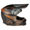 KLIM F3 Carbon Pro Helm aus Carbonfaser mit orangenen und bronzefarbenen Details, große Augenöffnung und peak Visier