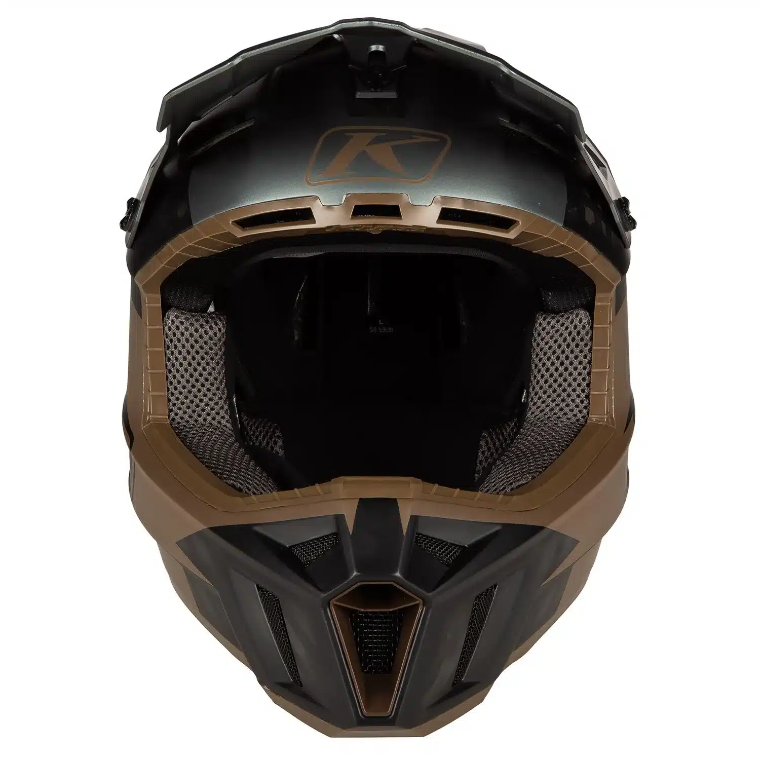 F3 Carbon Pro Helm in Schwarz-Bronze mit großen Belüftungsöffnungen, Frontansicht