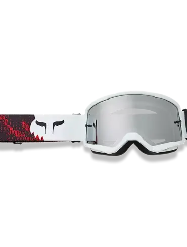 Main Kairos Motocross-Brille mit verspiegelter Linse und breitem Silikonband in Weiß/Floreszierend Rot