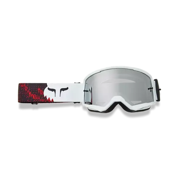 Main Kairos Motocross-Brille mit verspiegelter Linse und breitem Silikonband in Weiß/Floreszierend Rot