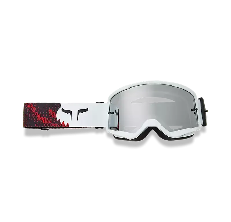 Main Kairos Motocross-Brille mit verspiegelter Linse und breitem Silikonband in Weiß/Floreszierend Rot