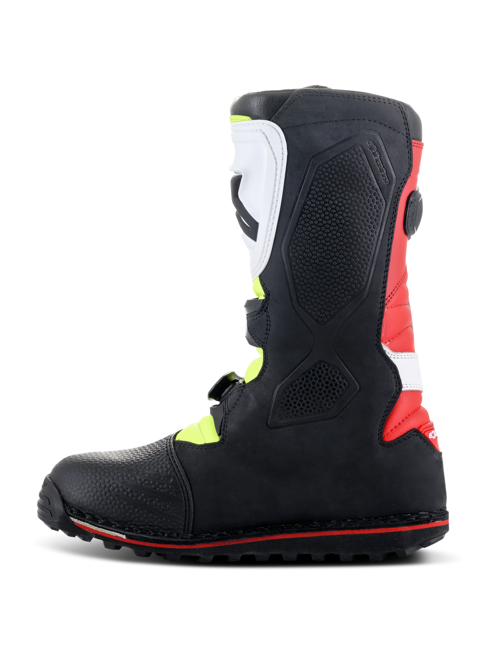 Offroad-Motorradstiefel Tech-T mit TPU-Schienbeinplatte, Dreifach-Schnallen und robustem Design in Schwarz und Rot