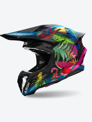 Airoh TWIST 3 AMAZONIA Motorradhelm mit farbenfrohen tropischen Motiven in Seitenansicht